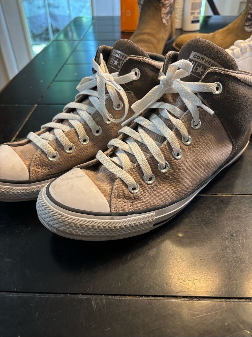 Converse Men's High Top Sneakers in Taupe and White